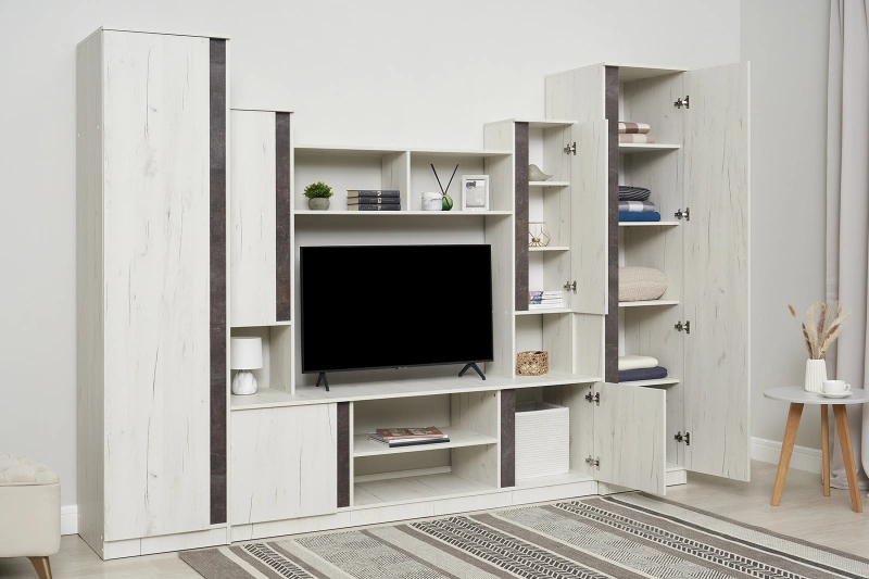 Гостиная Атлантида 5 МИФ (Бетон темный/Дуб Крафт Белый)