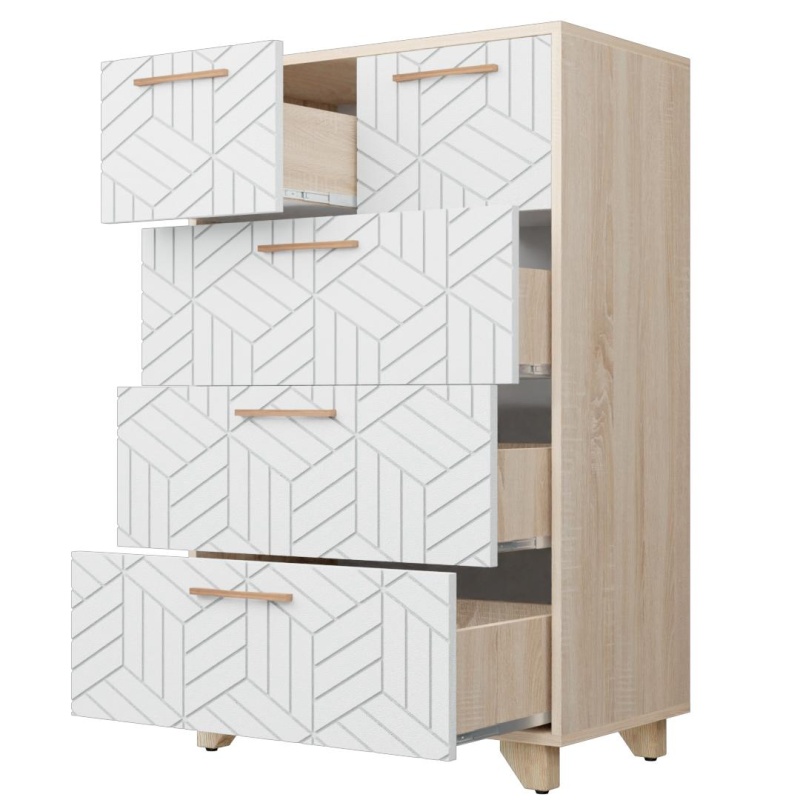 Амстердам Комод (12 СТУЛЬЕВ) (Корпус: ЛДСП Дуб Сонома, Фасад: МДФ Белый мат)