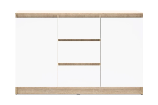 Челси Комод 1200 (2 двери 3 ящика) МИФ (Белый глянец холодный, дуб сонома)