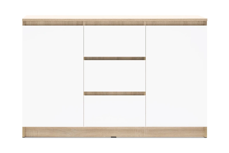 Челси Комод 1200 (2 двери 3 ящика) МИФ (Белый глянец холодный, дуб сонома)