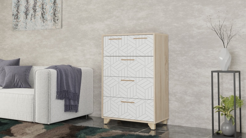 Амстердам Комод (12 СТУЛЬЕВ) (Корпус: ЛДСП Дуб Сонома, Фасад: МДФ Белый мат)