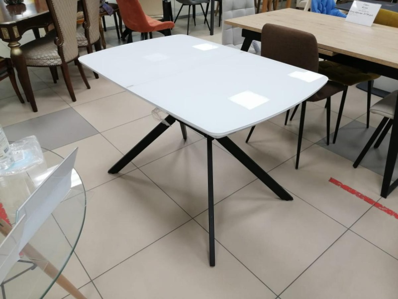 Стол Олимп Стекло 1140 Ваша Мебель (стекло белое/мдф черный/каркас основание X МУАР чёрный (1140(1460)х760))