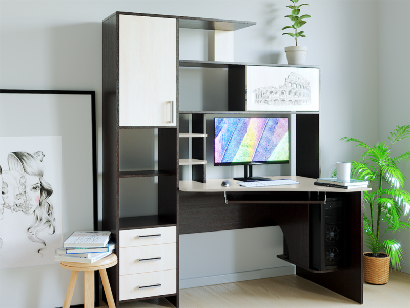 Стол компьютерный КЛ 6.0 ПРАВЫЙ РОСТОК (Венге / Дуб молочный)