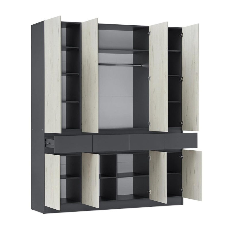 Прихожая Роджина Шкаф 4-х ств. МИФ (Дуб Крафт Белый, Графит)