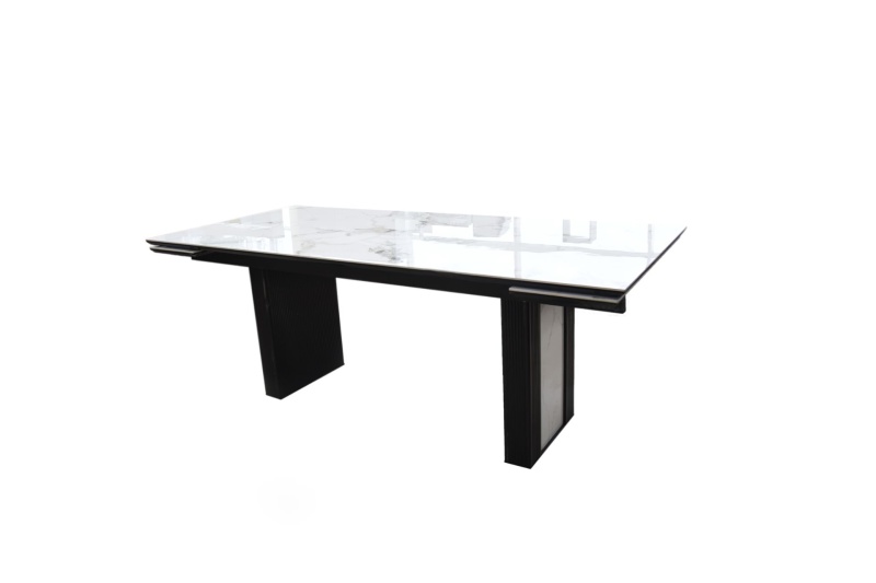 Стол Джорджио Керамика 1800 Ваша Мебель (Керамика 23 B Oriental Aoxue мрамор белый, МДФ+пленка черная, каркас муар черный (полка 300;1800(2400)х900))