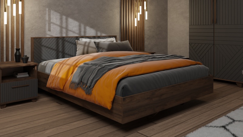 Копенгаген Парящая Кровать 1,6 с настилом (12 СТУЛЬЕВ) (Корпус: ЛДСП Дуб Самдал, Фасад: МДФ Серый графит)