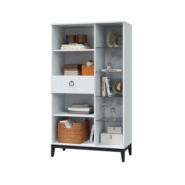 Гостиная Шарлиз Шкаф-витрина с 1 стеклянной дверью и ящиком  900 МЛЕК (Белое сияние (902*1600*451))