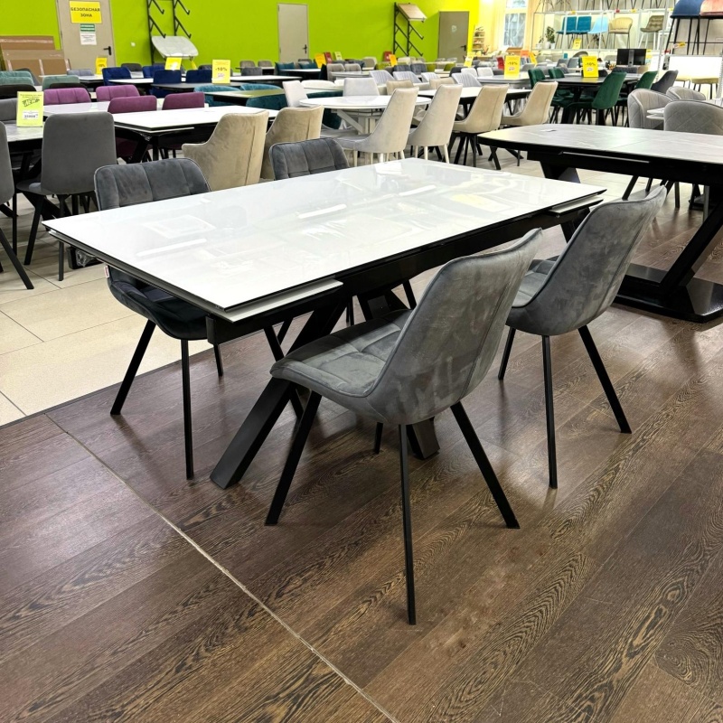 Стол Ривьер Стекло 1400 Ваша Мебель (Стекло белое, мдф+пленка черная, опоры муар черные (1400 (2000)х850))