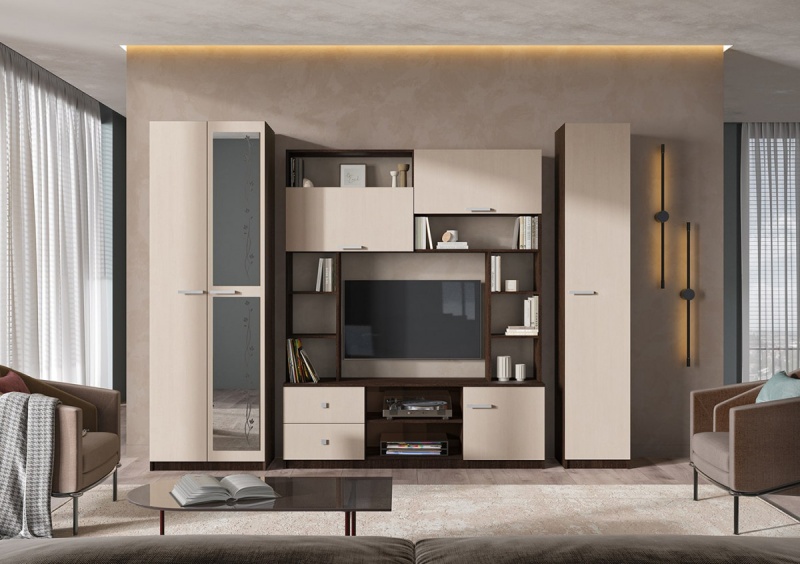 Гостиная Марта - М СТЕНД (фасад БЕЛФОРТ/корпус ВЕНГЕ (2700*2124*468/ТВ 936*812))