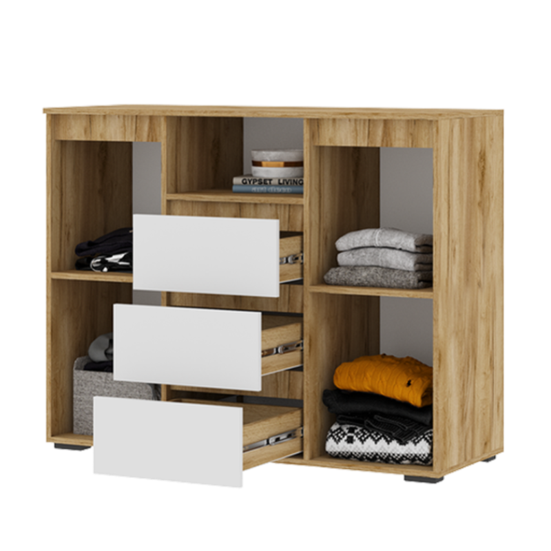 Хелен КМ 01 Комод 1202 СТЕНД (фасад БЕЛЫЙ/корпус ДУБ КРАФТ ЗОЛОТО)