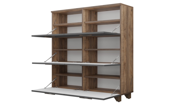 Копенгаген Обувница 6 ящиков (12 СТУЛЬЕВ) (Корпус: ЛДСП Дуб Самдал, Фасад: МДФ Серый графит)