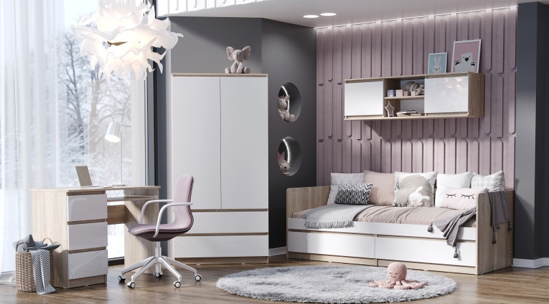 Челси Тумба ТВ МИФ (Белый глянец холодный, дуб сонома)