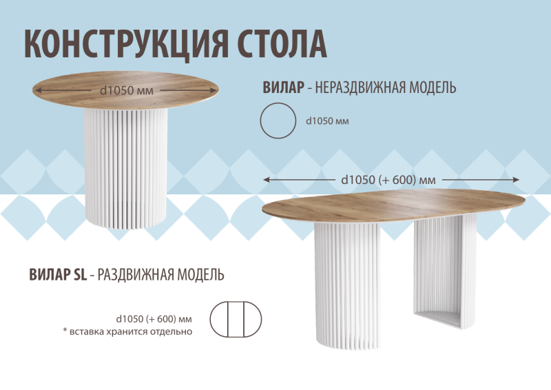 Стол Вилар ЛДСП EGGER 1050 СТОЛБУРГ (ЛДСП EGGER Дуб Галифакс Натуральный, опоры черные матовые (1050(+600)))