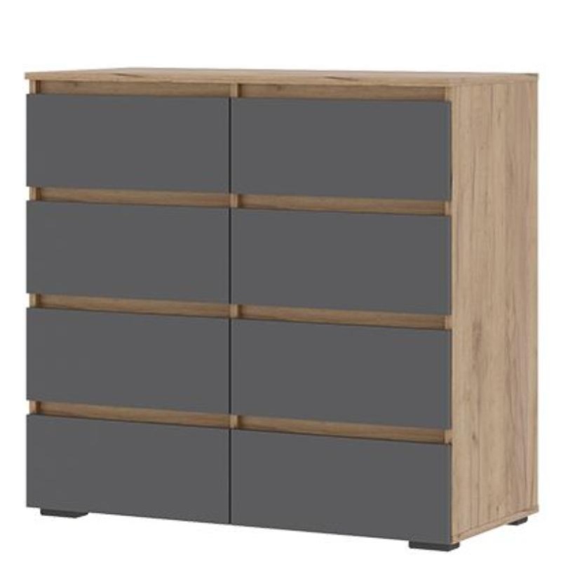 Хелен КМ 04 Комод 8 ящиков СТЕНД (фасад СЕРЫЙ ГРАФИТ 0162/корпус ДУБ КРАФТ ЗОЛОТО (1002*958*460))