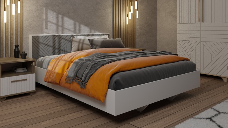 Копенгаген Парящая Кровать 1,6 с настилом (12 СТУЛЬЕВ) (Корпус: ЛДСП Белый, МДФ Серый графит)