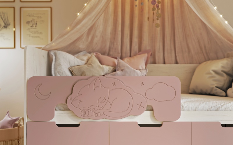 Детская серия Юниор-4 Кровать 1,6*0,8м МИФ (Шарли Pink/Дуб Крафт Белый)