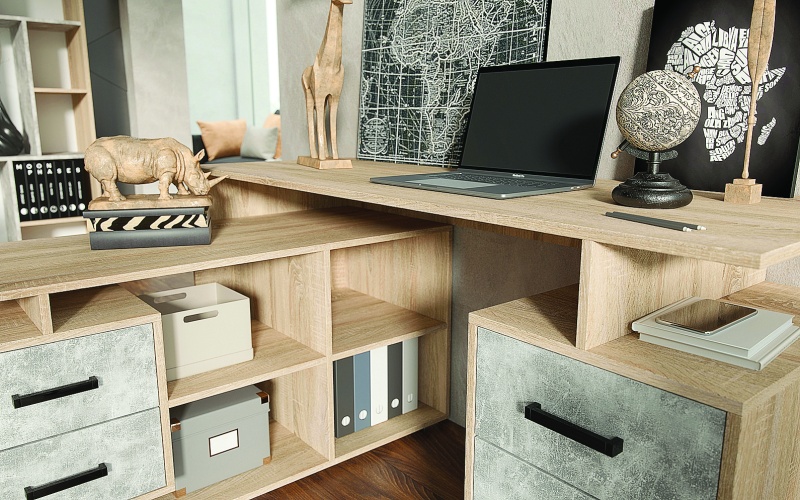 Неаполь-1 Стол компьютерный МИФ (Бетон светлый/Дуб сонома)