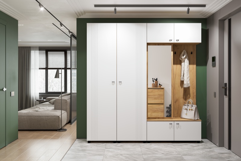 Модульная система Милан Вешалка (исполнение 2) SV-мебель (Дуб Золотой/Белый Матовый (1000*2200*400))