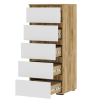 Хелен КМ 03 Комод 502 5 ящиков СТЕНД (фасад БЕЛЫЙ/корпус ДУБ КРАФТ ЗОЛОТО)