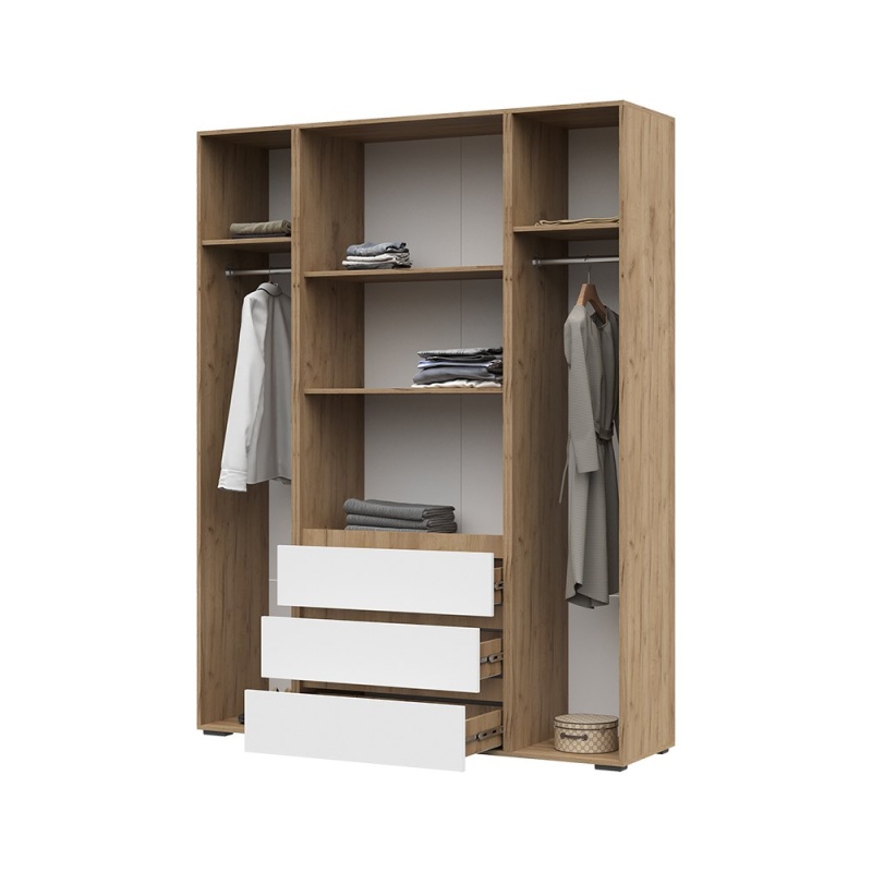 Хелен ШК 05 Шкаф 4-х ств. с ящиками СТЕНД (фасад БЕЛЫЙ/корпус ДУБ КРАФТ ЗОЛОТО (1600х2080х460))