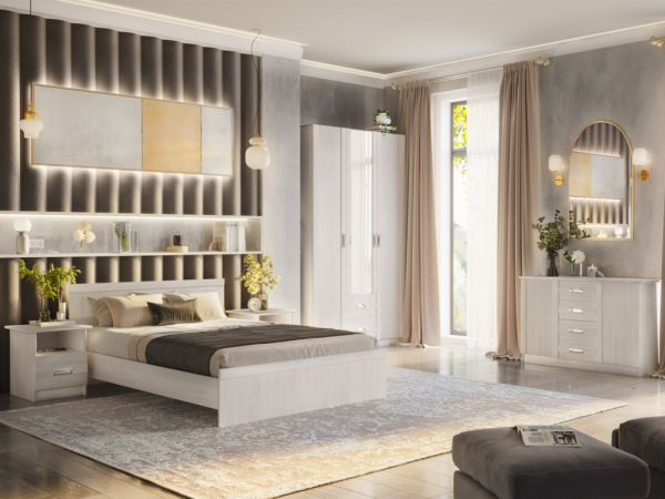 Сабрина-2 ПШ № 3 (Шкаф 4-х ств.+2 ящика+зеркало) РОСТОК (Ясень анкор светлый)