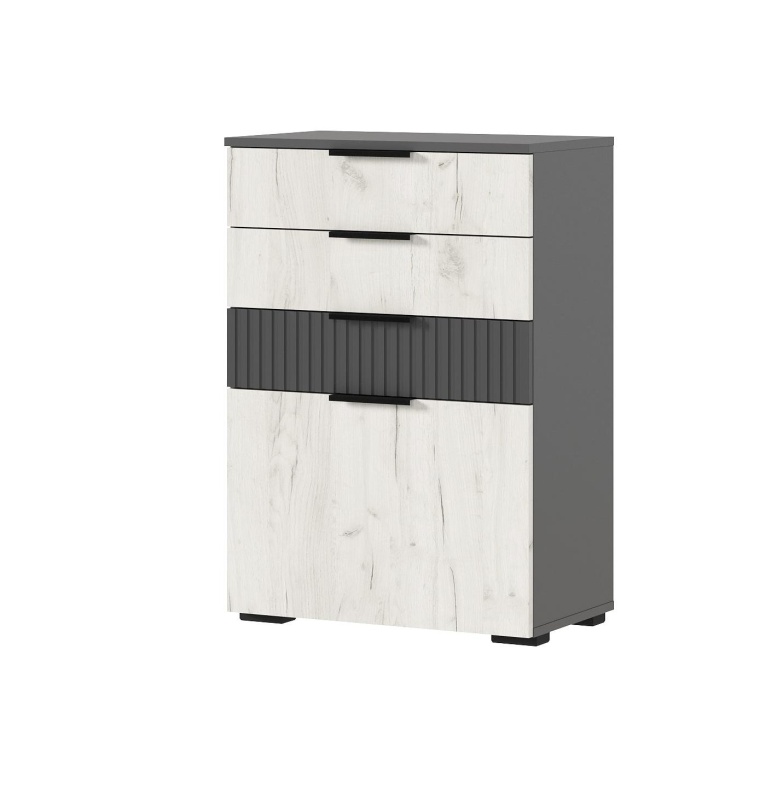 Гостиная Роджина Комод (600) МИФ (Дуб крафт Белый/Графит Софт NEW, Графит)