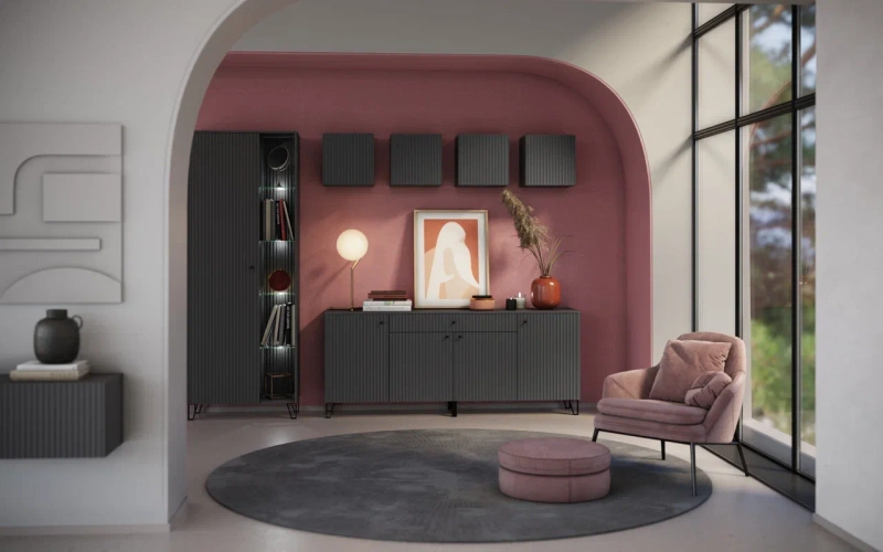 Гостиная Оливия Шкаф навесной малый МДФ МИФ (Графит, Графит Глянец)