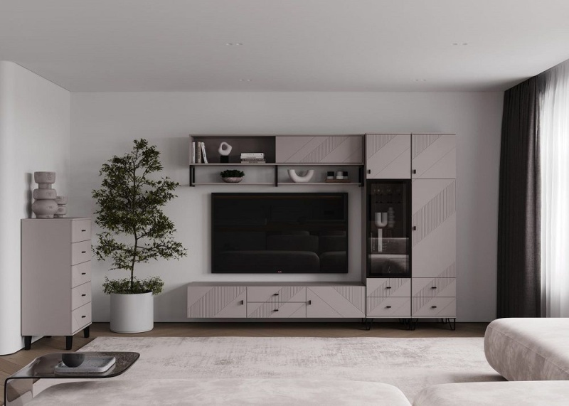 Гостиная Кашемир Тумба навесная 2 ящ. 2дв. МЛЕК (кашемир/сантьяго)