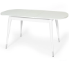 Стол Гермес Стекло 1100 Ваша Мебель (стекло белое, ЛДСП белый, Опора №4 (конус) белое дерево (к-т 4шт)+хром (1100(1420)x700) СНЯТ)
