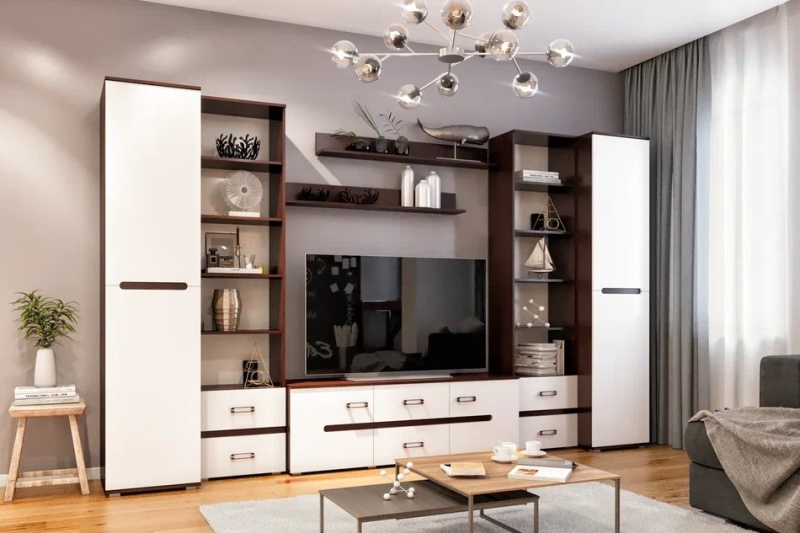 Гостиная Ким Тумба ТВ МИФ (Белый глянец холодный, венге)