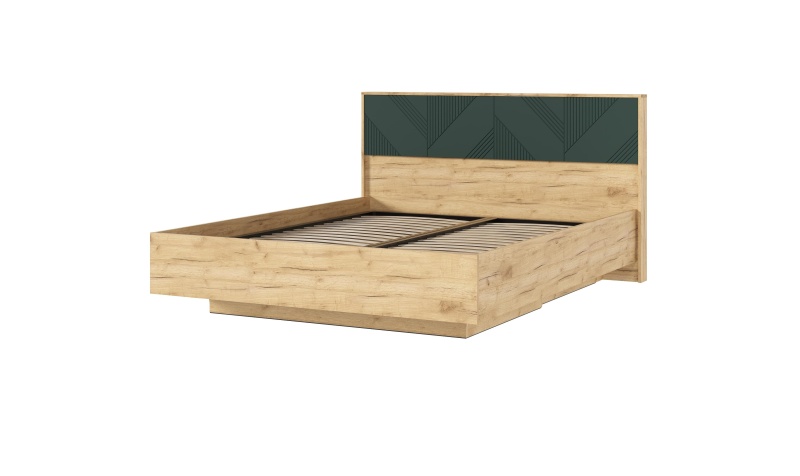 Спальный гарнитур Ирис Кровать парящая 1,6м (ортопед дерево) МИФ (Браш Мени Грин, Дуб Крафт золото)