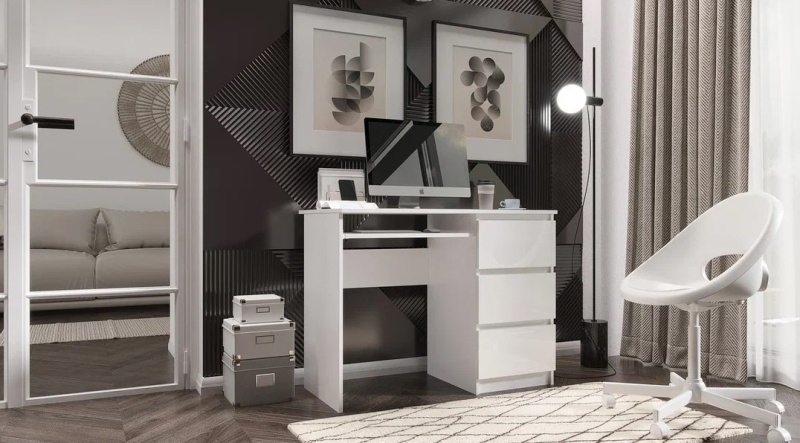 Челси Стол письменный МИФ (Белый глянец холодный, белый)