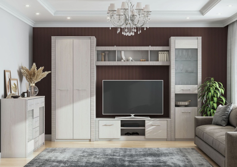 М/С Гамма 20 Пенал со стеклом SV-мебель (Ясень анкор светлый / Сандал светлый)