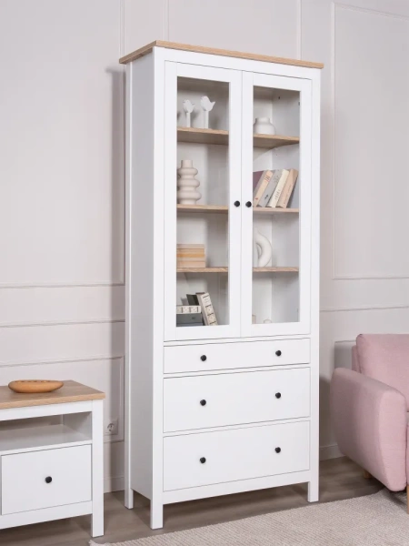 Сага шкаф с витриной 90 СВЕДСТА (Белый/ясень (904*2155*414))