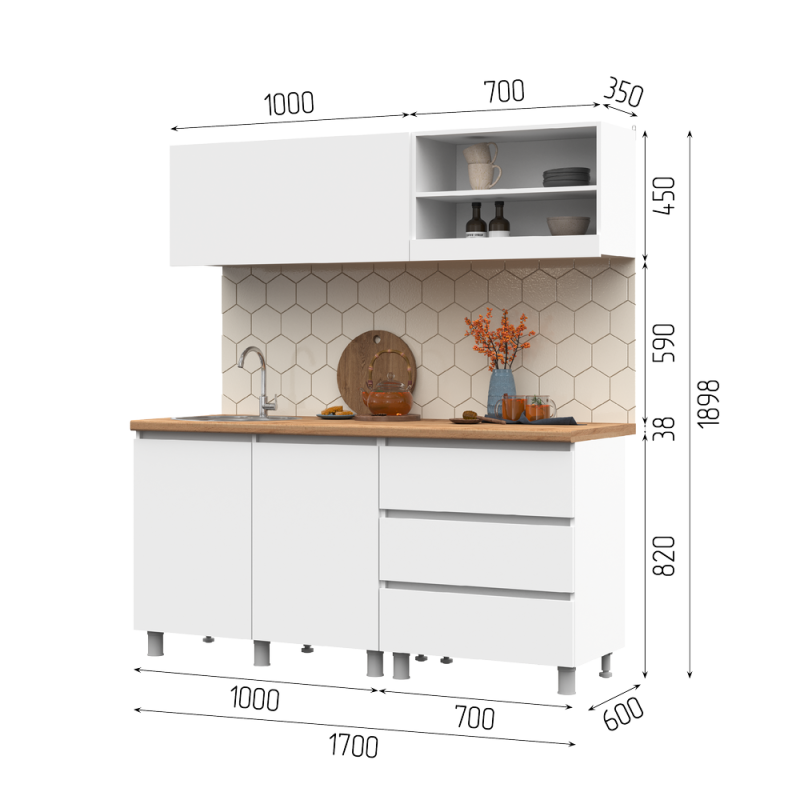 Кухня Хелен 1,7 СТЕНД (фасад БЕЛЫЙ/корпус БЕЛЫЙ)