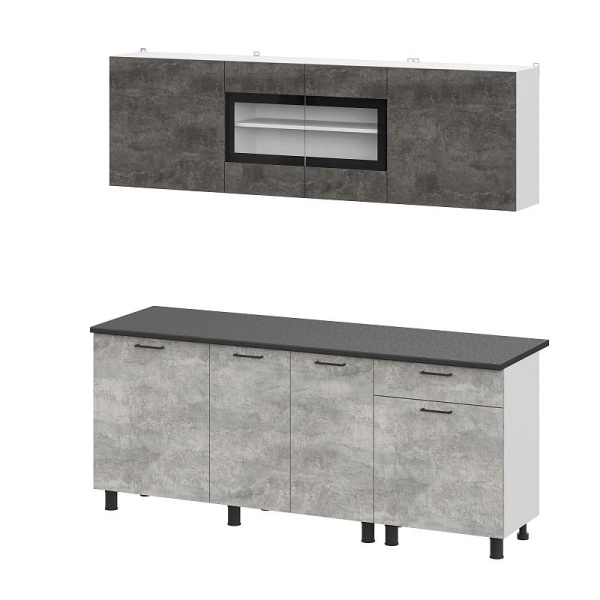 Кухонный гарнитур КГ-9 (2000) SV-мебель (Белый/Цемент темный/Цемент светлый/Черный (2000*2140*442*600))