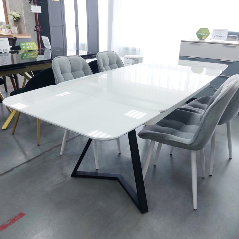 Стол Кронос Стекло 1400 Ваша Мебель (стекло белое, каркас черный муар, ЛДСП бел./Основание М черный муар (1400(2200)х850) СНЯТ)