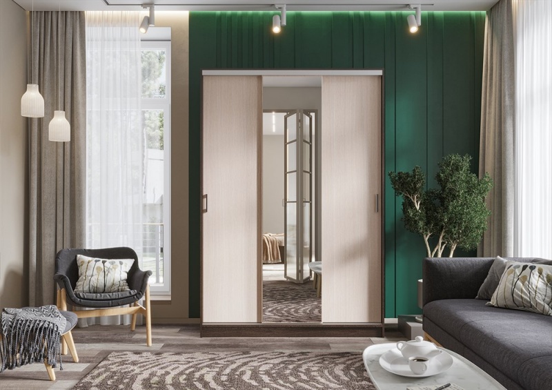 Альянс Шкаф-купе 1,5 СТЕНД (БЕЛФОРТ/ВЕНГЕ (1,5х2,2х0,61))