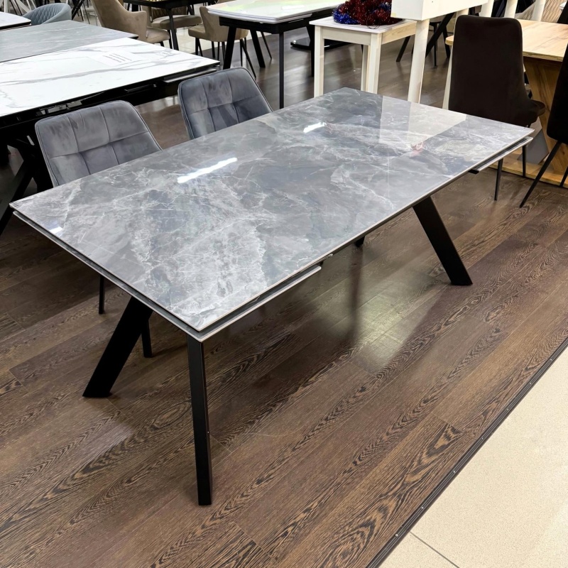 Стол Атлант Керамика 1400 Ваша Мебель (керамика ДГ-2 Мрамор черный осн.муар+Основание "Л"Н=670 МУАР черный (1400(2200)х850) СНЯТ)