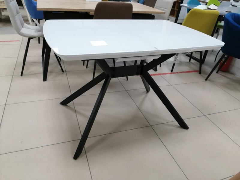 Стол Олимп Стекло 1140 Ваша Мебель (стекло белое/мдф черный/каркас основание X МУАР чёрный (1140(1460)х760))