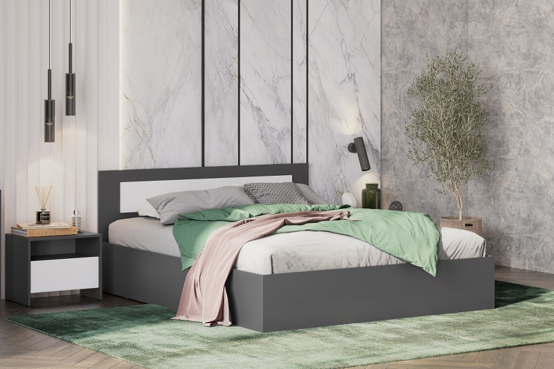 М/С Дольче Кровать двойная (1600*2000) SV-мебель (Графит/Белый (1600*2000))