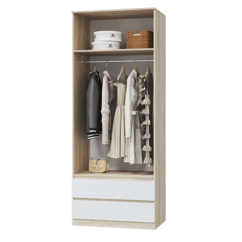 Спальный гарнитур Лори Шкаф для одежды 2-х дверный с ящиком МЛЕК (Дуб Сонома св/Белый(902*2273*577) СНЯТ)