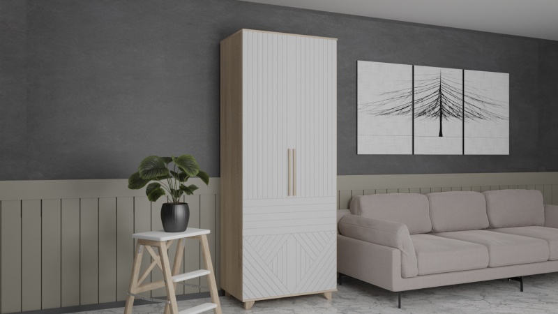 Копенгаген Шкаф 2-х ств. (12 СТУЛЬЕВ) (Корпус: ЛДСП Дуб Сонома, Фасад: МДФ Белый мат)