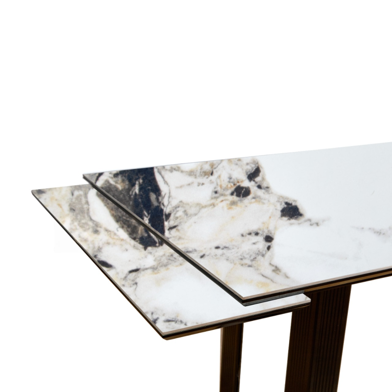 Стол Джорджио Керамика 2000 Ваша Мебель (Керамика 07 BG Senates мрамор белый глянец, МДФ черный, каркас муар черный (полка 300;2000(2600)х900) )