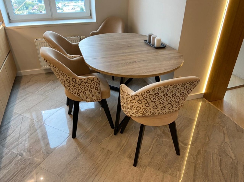 Стол Рим ЛДСП EGGER 1050 СТОЛБУРГ (ЛДСП EGGER Дуб Галифакс Табак, опоры черные матовые (1050(+450)))