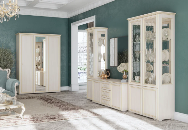 Гостиная Парма Полка стекло МИФ (Сандал светлый)