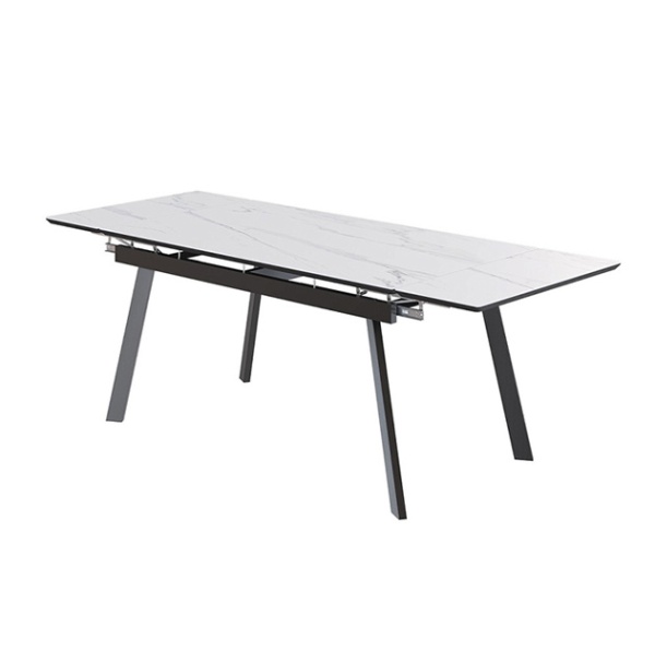 Стол Аруба-2 1200 Керамика СТОЛПРОМ (Керамика мрамор белый, кромка черная, опоры муар черный (1200х800+600))
