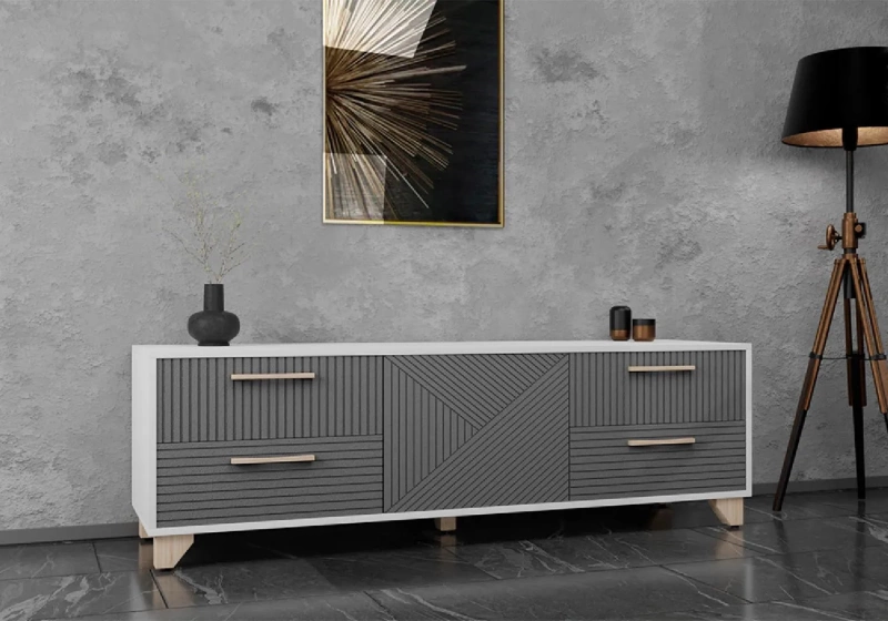 Копенгаген Тумба-створка под ТВ (12 СТУЛЬЕВ) (Корпус: ЛДСП Белый, Фасад: МДФ Серый графит)