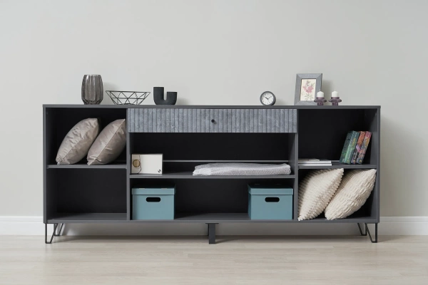 Гостиная Оливия Комод МИФ (Графит, Мрамор Глянец)