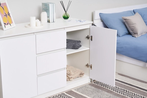 Челси Комод 1200 (2 двери 3 ящика) МИФ (Белый глянец холодный, белый)